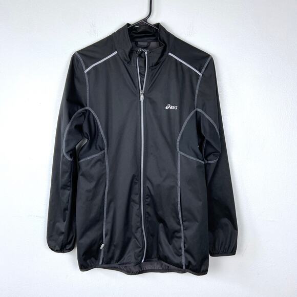 Asics Running Jacket Full Zip Black Water Repellant Activewear Women Size Small - Picture 1 of 9